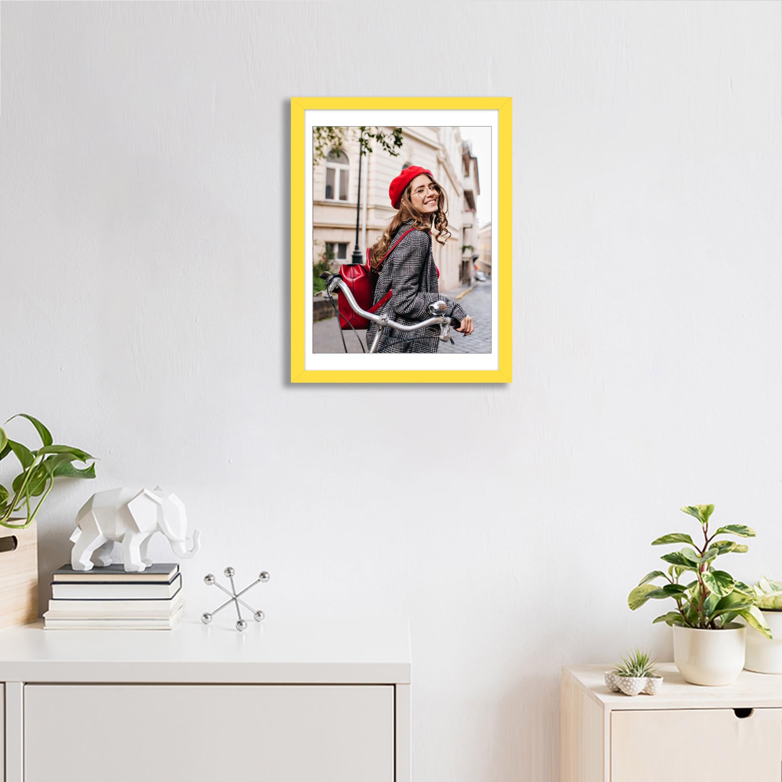 wyooxoo 12x16 Picture Frame Yellow Made of Solid Wood Photo Frames Display Pictures 11x14 with Mat or 12x16 Without Mat Colorful
